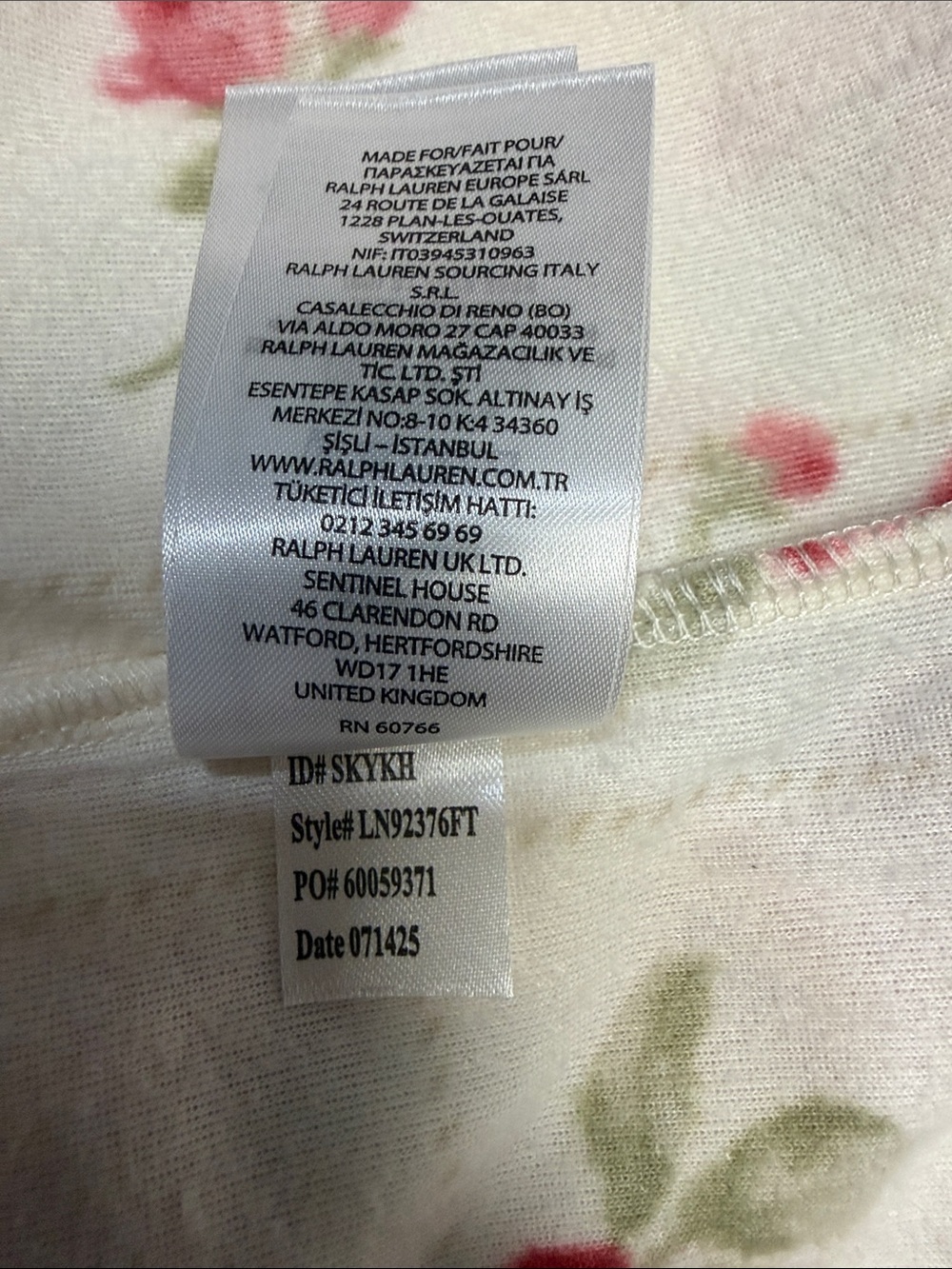 Lauren Ralph Lauren Cream Pajama Top with Pink Floral Print - Picture 10 of 10